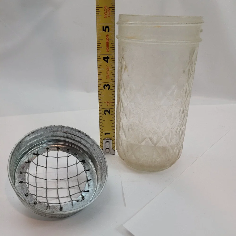 Vintage Flower Frog Jar Quilted Glass Mason Jar with Wire Mesh Lid